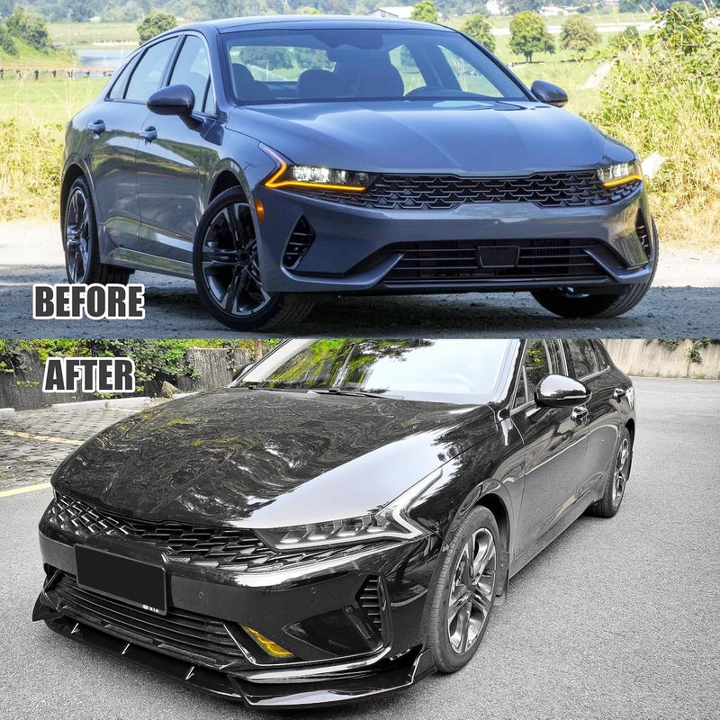 Gear Up Front Bumper Lip Splitter Compatible with 2024 2023 2022 2021 Kia K5 & 2025 Kia K5 GT/GT Line 3PC Front Splitter Protection Front Bumper Lower Lip Splitter (Gloss Black) - Image 5